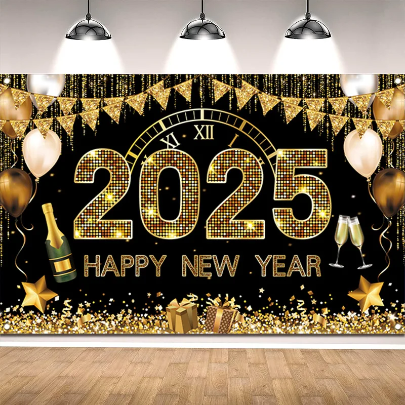 

2025 Happy New Year Backdrops for Christmas Photography Decor Background Fireworks Celebrate Party Family Poster Photo Studio