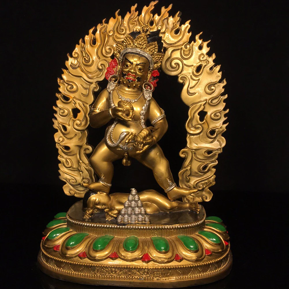 Bronze Painted Black Jambhala Wealth Buddha Statue Unique Design Heavy Patina Home Decor