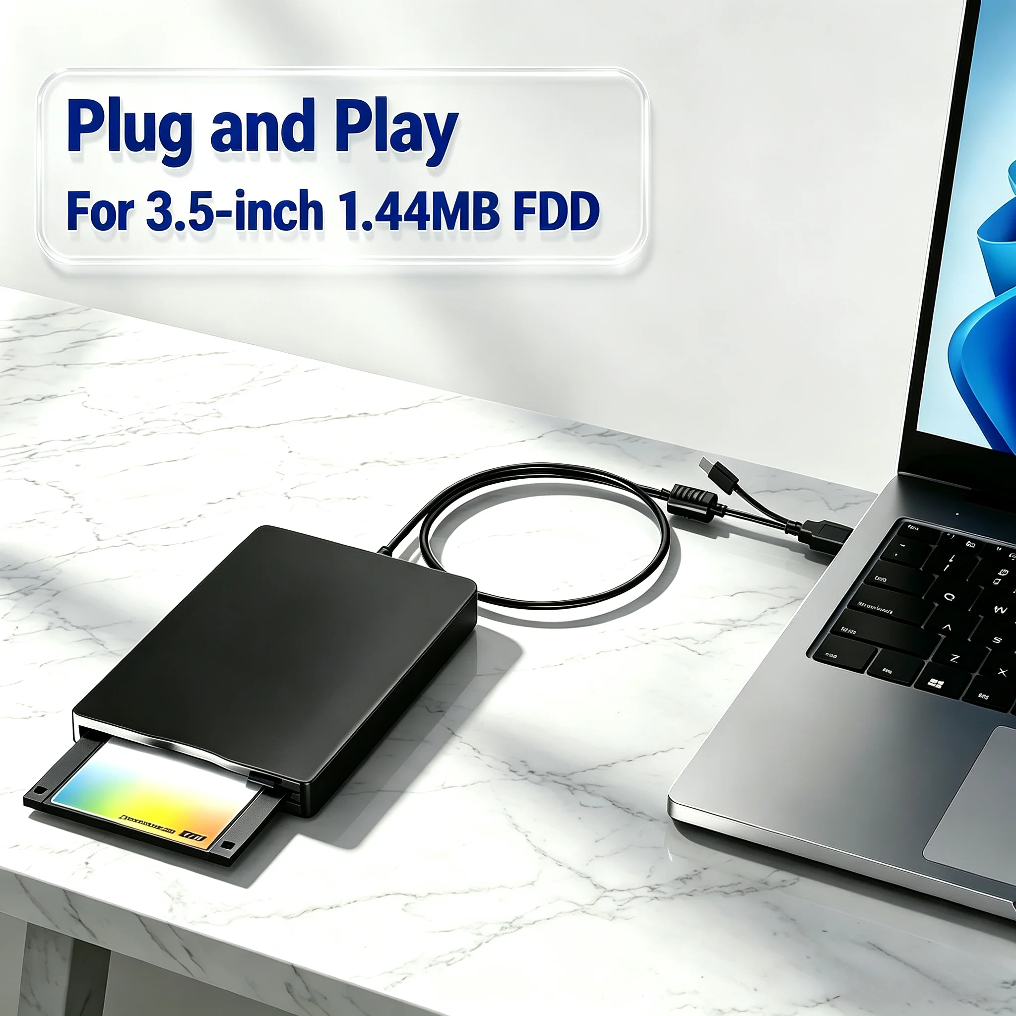 3.5-inch External Floppy Disk Drive, Portable Type-C USB 3.0 1.44MB FDD Disk Reader for PC Laptop Desktop Windows 11/10/8/7/XP