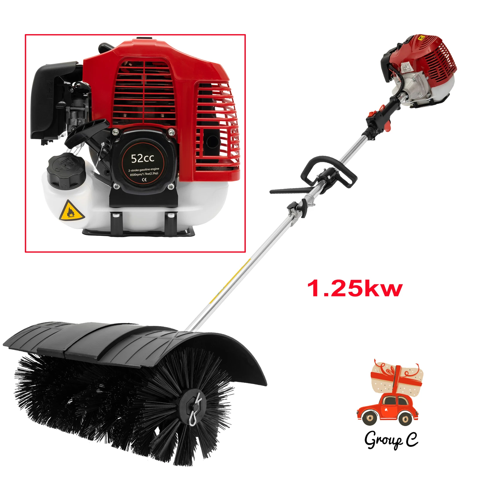 Sweeper 2.3 HP Broom Motor Broom 2 Hub 52cc Electric Snow Blower Gasoline Engine 58 cm Power Sweeper for Artificial Grass