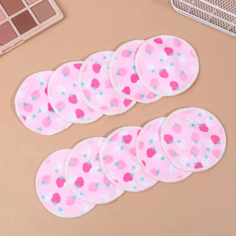 10Pcs Makeup Remover Pads Washable Double-Layer Strawberry Print Cleaning Cotton Reusable Facial Make Up Removal Pads Tool