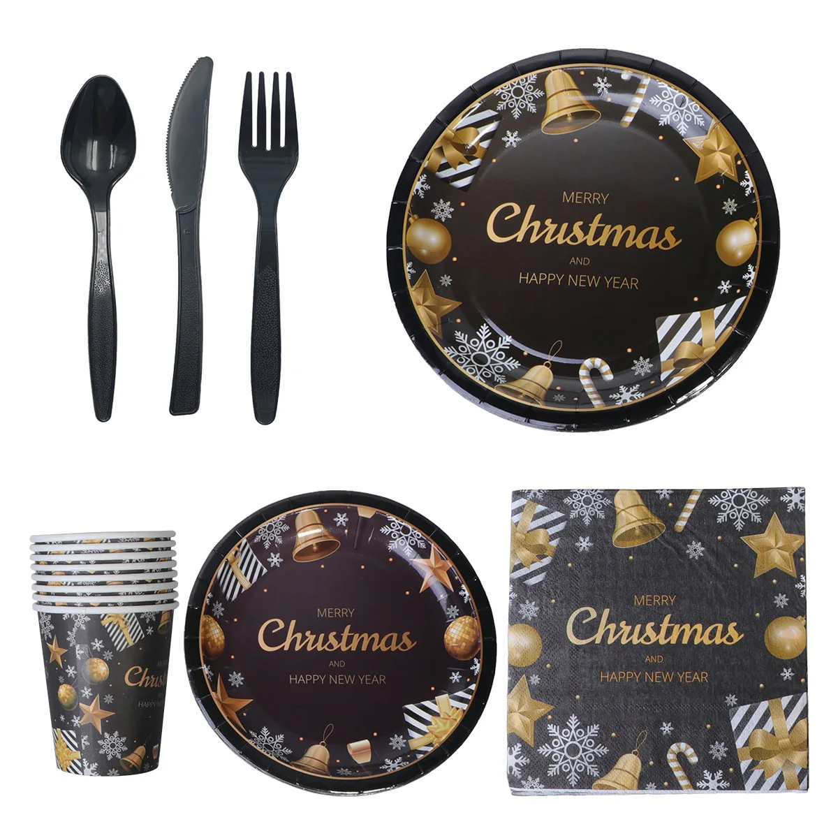 

68pcs Disposable Tableware Set 7 Inch Christmas Party Supplies Paper Plates Cups Forks Spoons Bulk Party Tableware Kit For