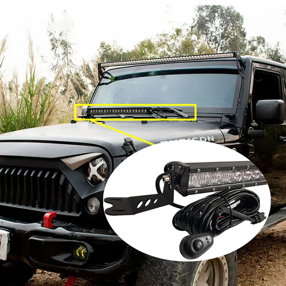 Lantsun J328 Off Road LED Light Bar Hood Spotlight Set Kit with Wire and Bracket for Jeep for Wrangler JK07--17