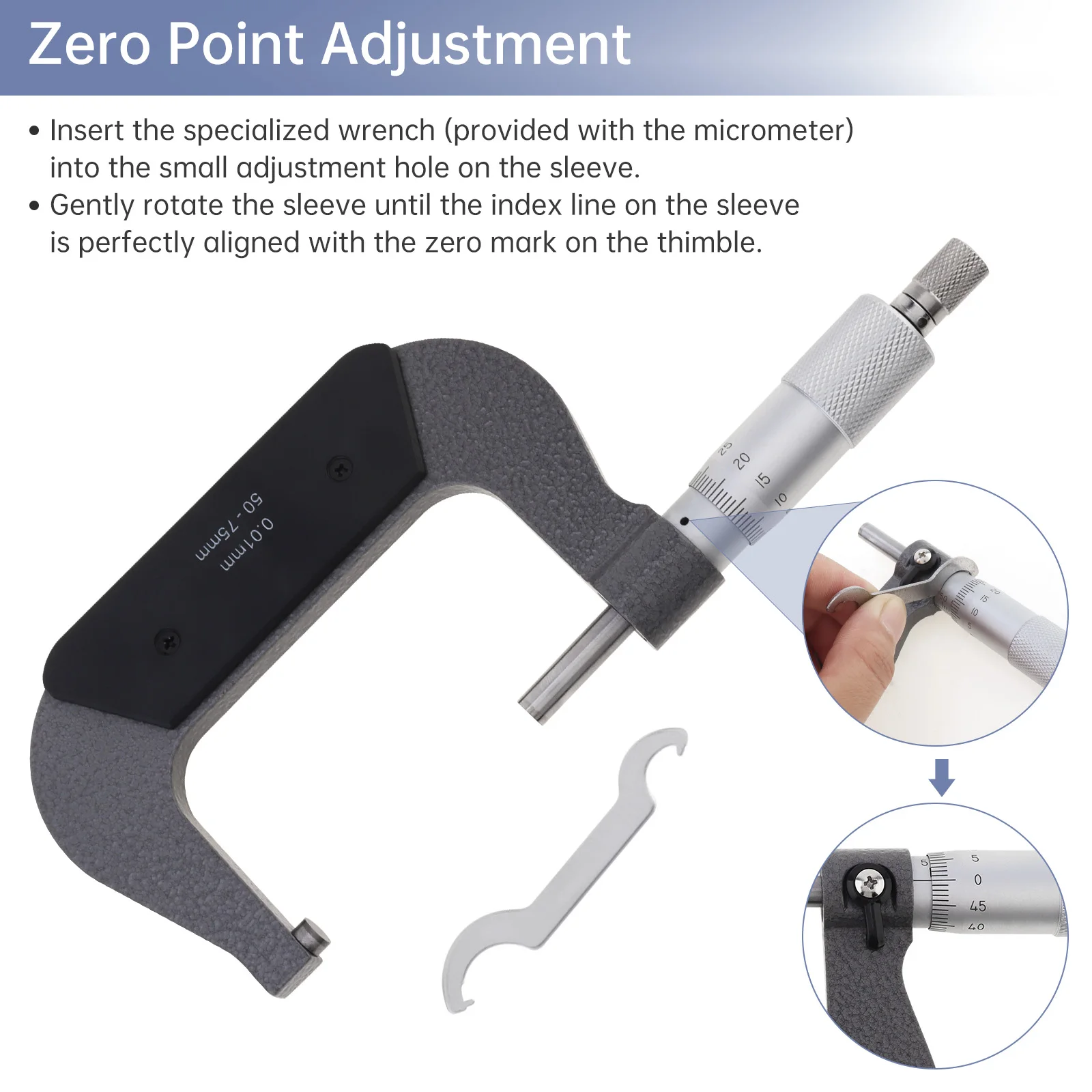 50-75mm 0.01mm Outside Micrometers Industrial Grade Mechanical Metric Caliper Micro Meter Carbide Tipped Measuring Gauging Tool
