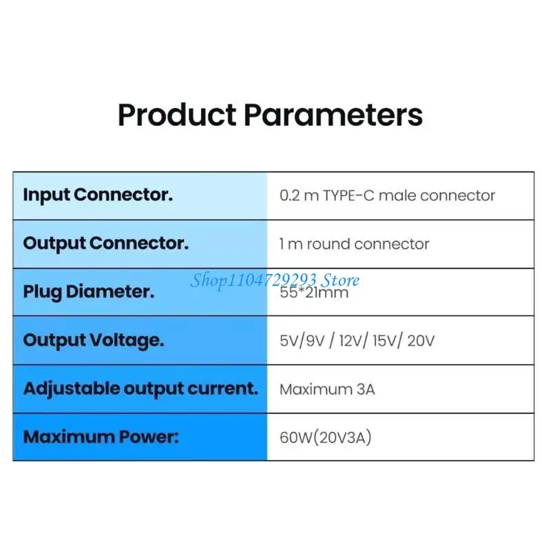 

Y2GD Type C to DC5521 Adapter Charging Cable 5V-20V Adjustable 8 Connectors Option