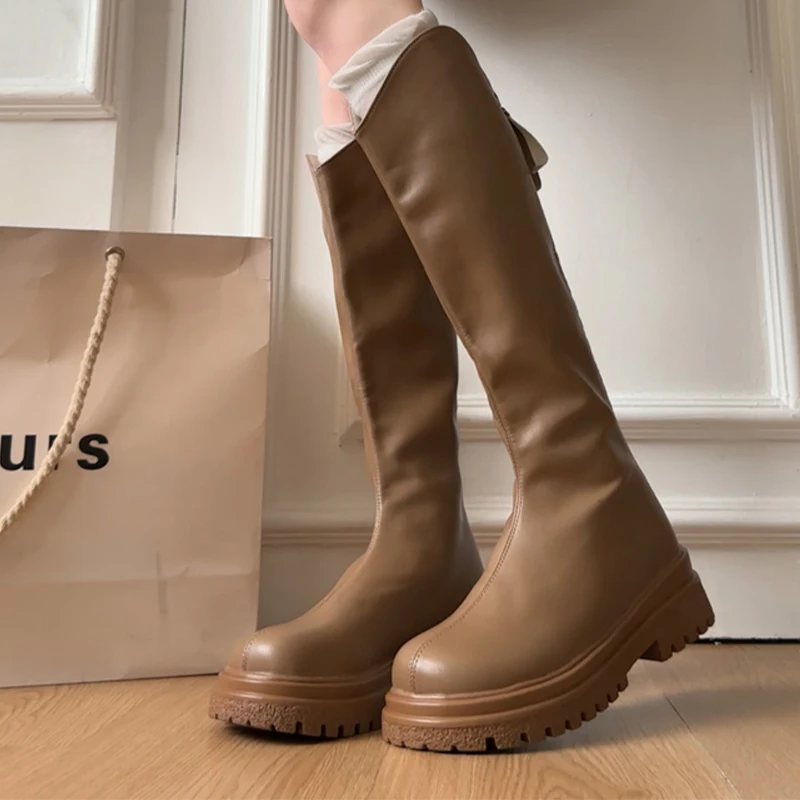 

High Boots for Women Flats Platform Designer Shoes Fashion New Knee High Chelsea Botas 2025 Winter Goth Motorcycle Boots Femme