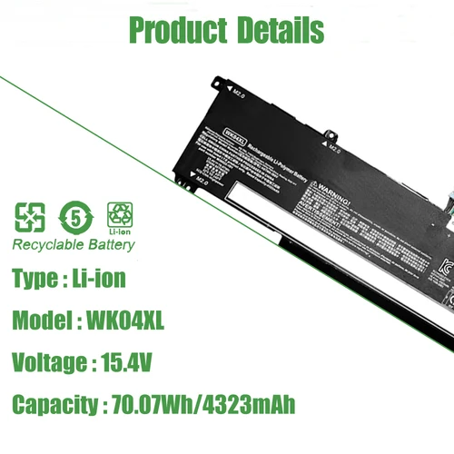 Imagen 2 del producto Batería de 70.07Wh WK04XL para HP Omen 16-b 16-b0172tx 16-c 16C0035nt Victus 16-e 16-e0015np 16-d 16-d0125tx 15-fa TPN-Q265 Q266
