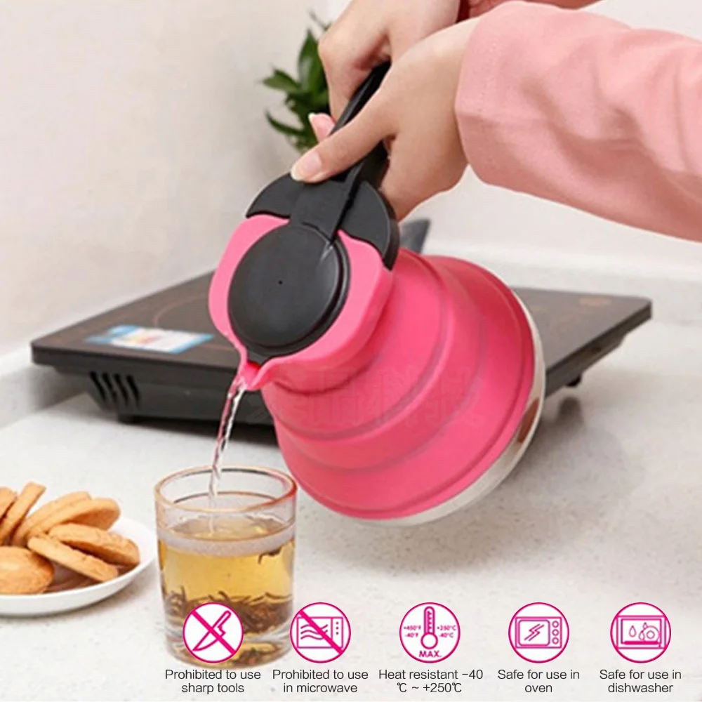 Creative Portable Silicone Kettle Outdoor Silica Gel Folding Coffee Compres sion Leak Proof Travel   Camping Kettle 1500ML