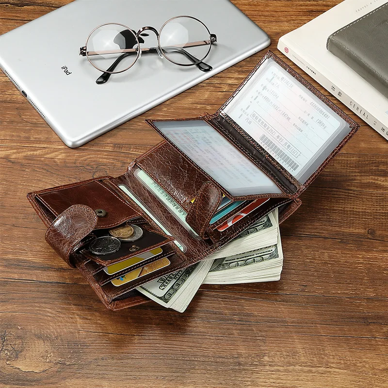 New Brand Men\'s Wallet RFID 100% Genuine Cow Leather Short Card Holder Man Purse Male Vintage Pocket Wallet For Men
