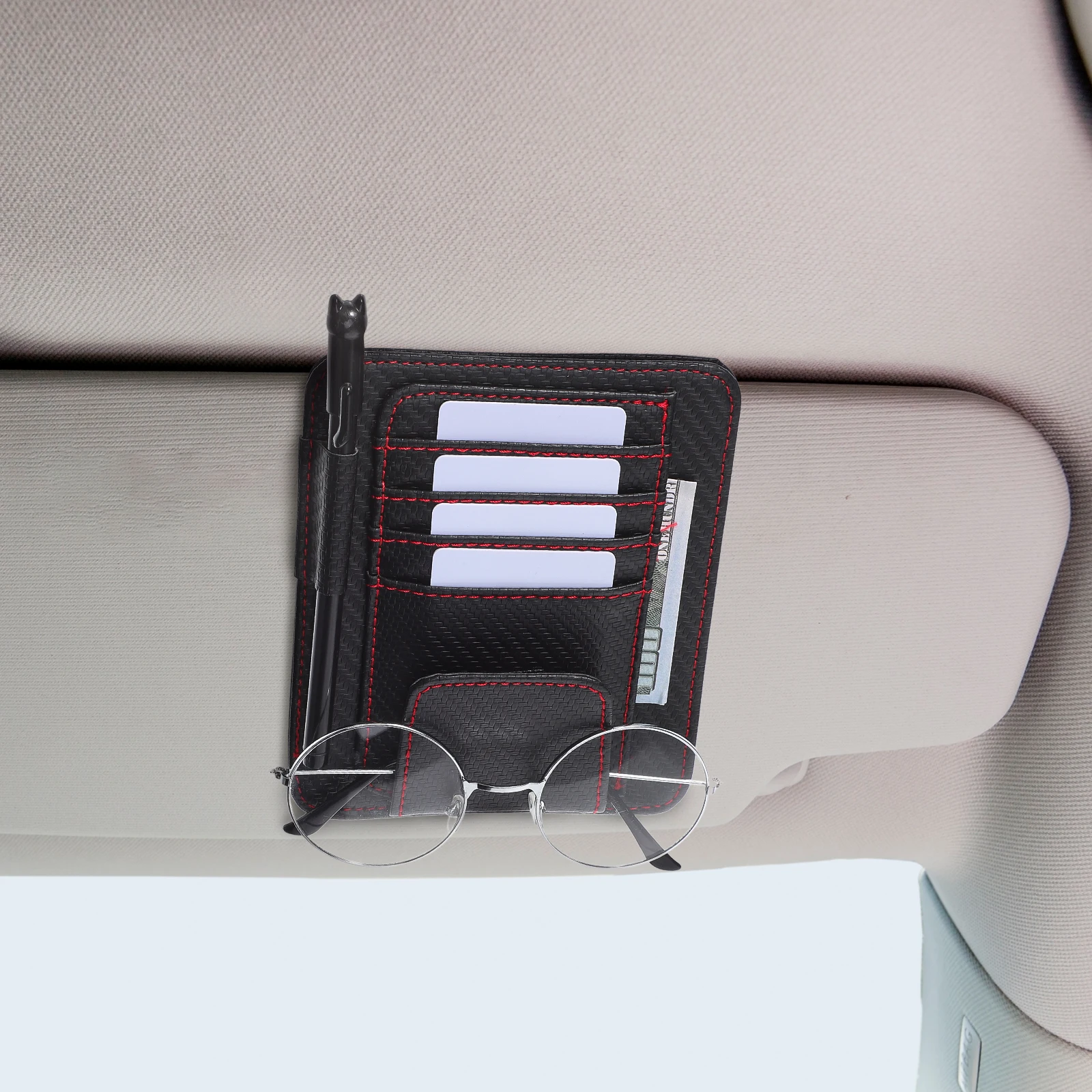 

Visor ganizer ID Storage Folder Black Work Multifunctional Document Holder Large Capacity PU Material Truck Accessories