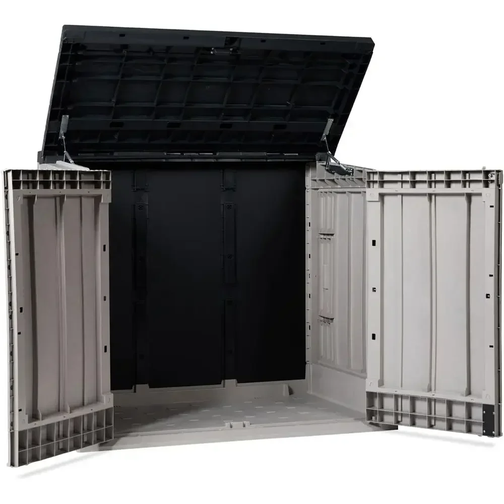 All-Weather XL Outdoor Storage Shed for Garden Tools, Yard Equipment, Taupe Gray and Anthracite