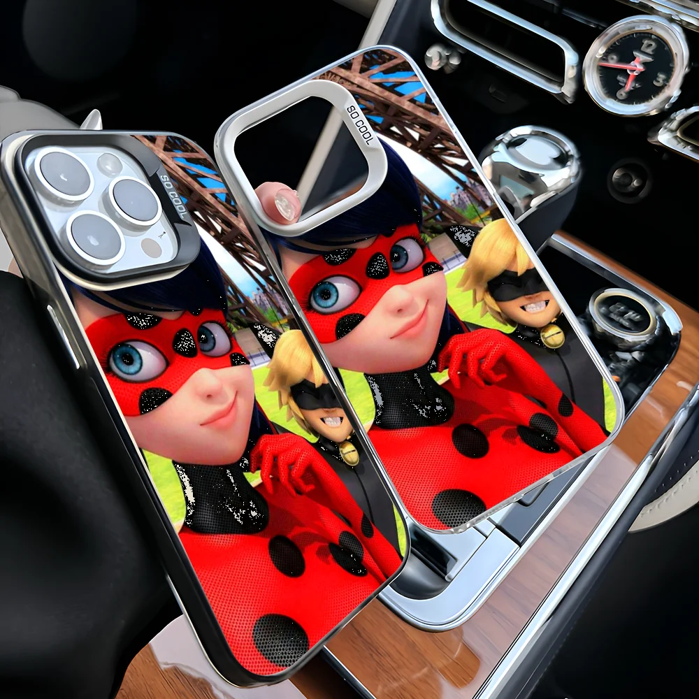 1pc Cartoon M-Miraculous L-Ladybug Phone Case IMD Phone Case For IPhone 16 15 14 13 12 11 Pro Max Plus Color Silver Cover