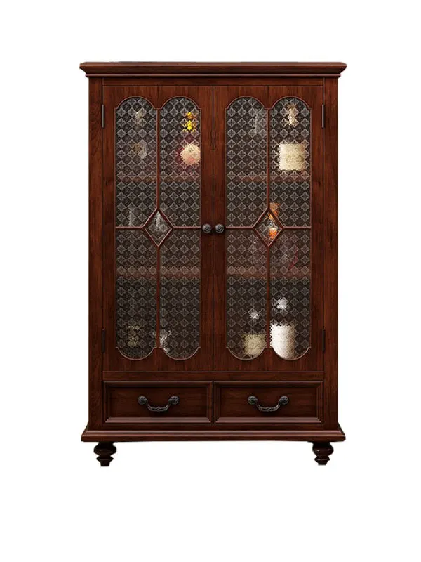 Armário de vinho de madeira maciça americano sala de estar armário de exibição de parede do agregado familiar pequena porta de vidro retro alto e baixo