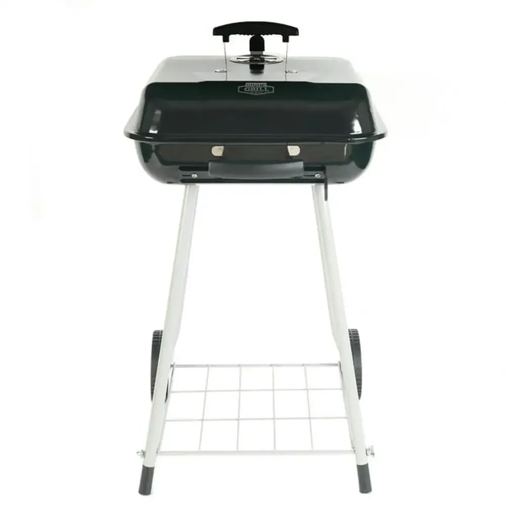 17.5'' Square Charcoal Grill with Wheels Adjustable Air Vents Steel Grid Bottom Shelf Mobility Easy Assembly 302 Sq.In Cooking