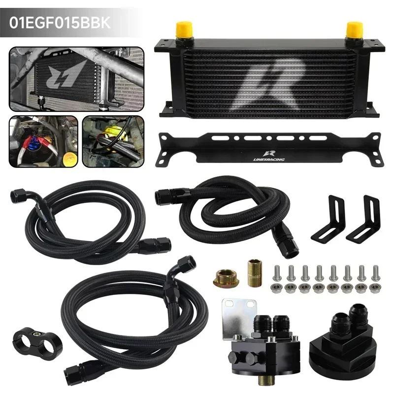 15 Row AN10 Oil cooler LR w/Bracket+Filter Relocation Adapter Hose Kit Universal 3/4