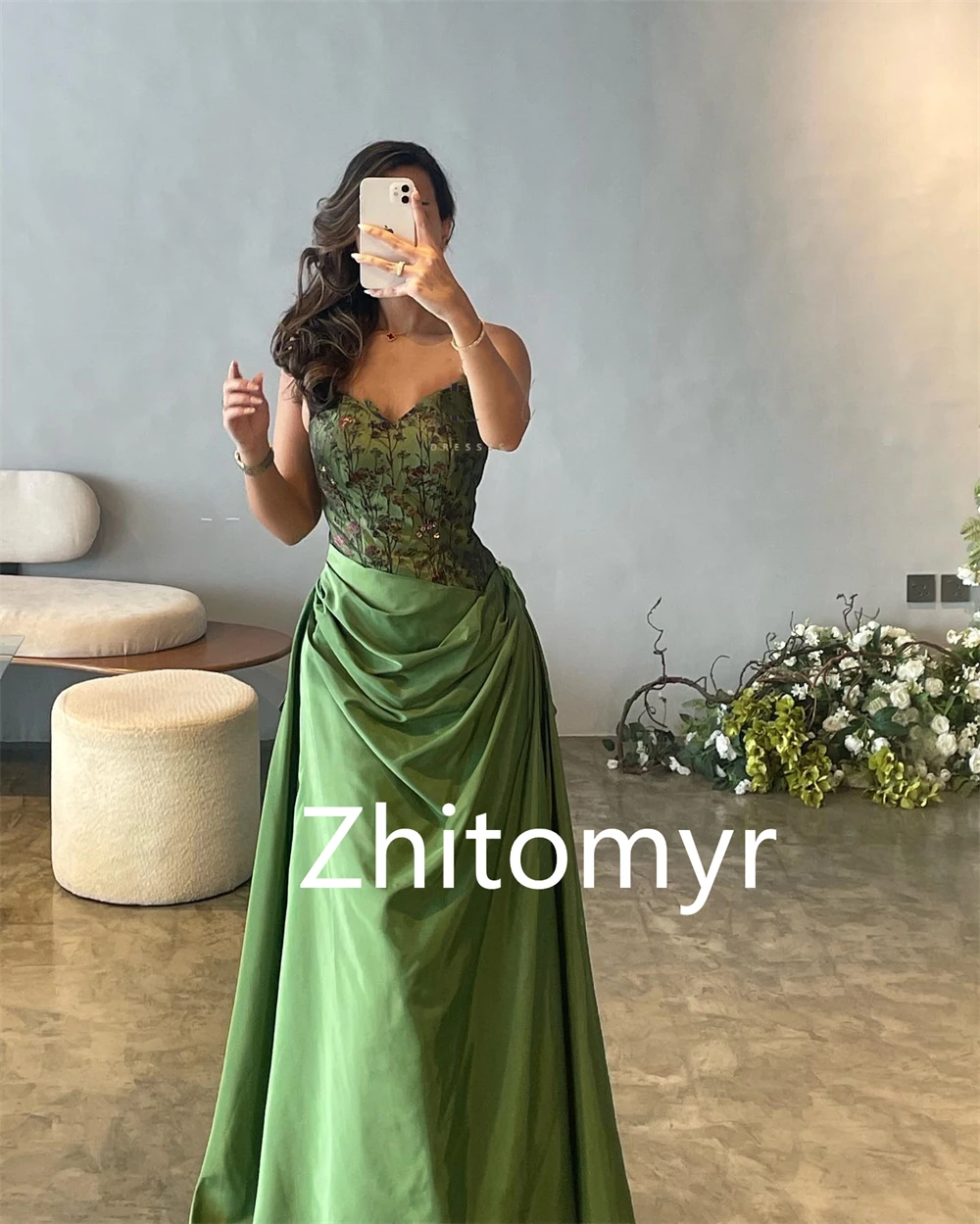 Fashion Sizes Available Strapless A-line Cocktail Dresses Shirred Floor length Skirts Charmeuse Evening  2023 프롬드레스