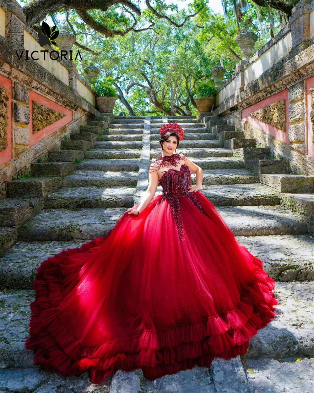 Robe de Quinceanera à glands rouges absorbants pour filles, appliques en dentelle perlée, robe de Rhmexicaine Cendrillon, 15 ans