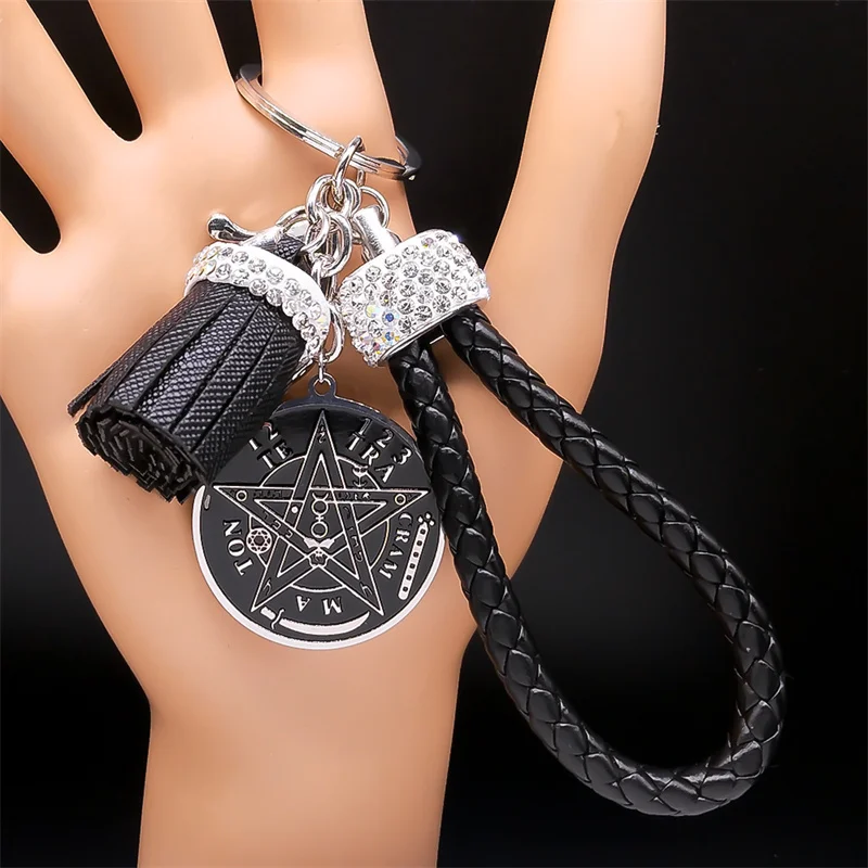 Hexerei Tetra gramm aton Pentagramm Edelstahl Schlüssel ring Kette Auto Schlüssel ring hängen Schmuck Wicca Penta cle Schmuck k948s06 – Detail 4