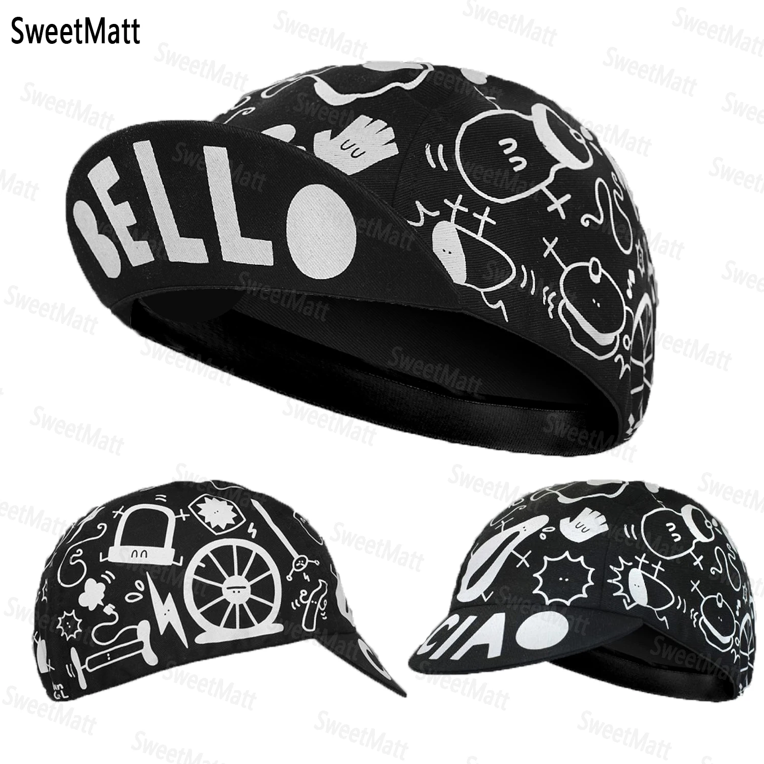 SweetMatt Classic Retro Black Series Polyester Fahrrad-Herrenkappen, Sommer, atmungsaktiv, schnell trocknend, Fahrradhut, Radfahren, Sport, Sturmhaube – Detail 17