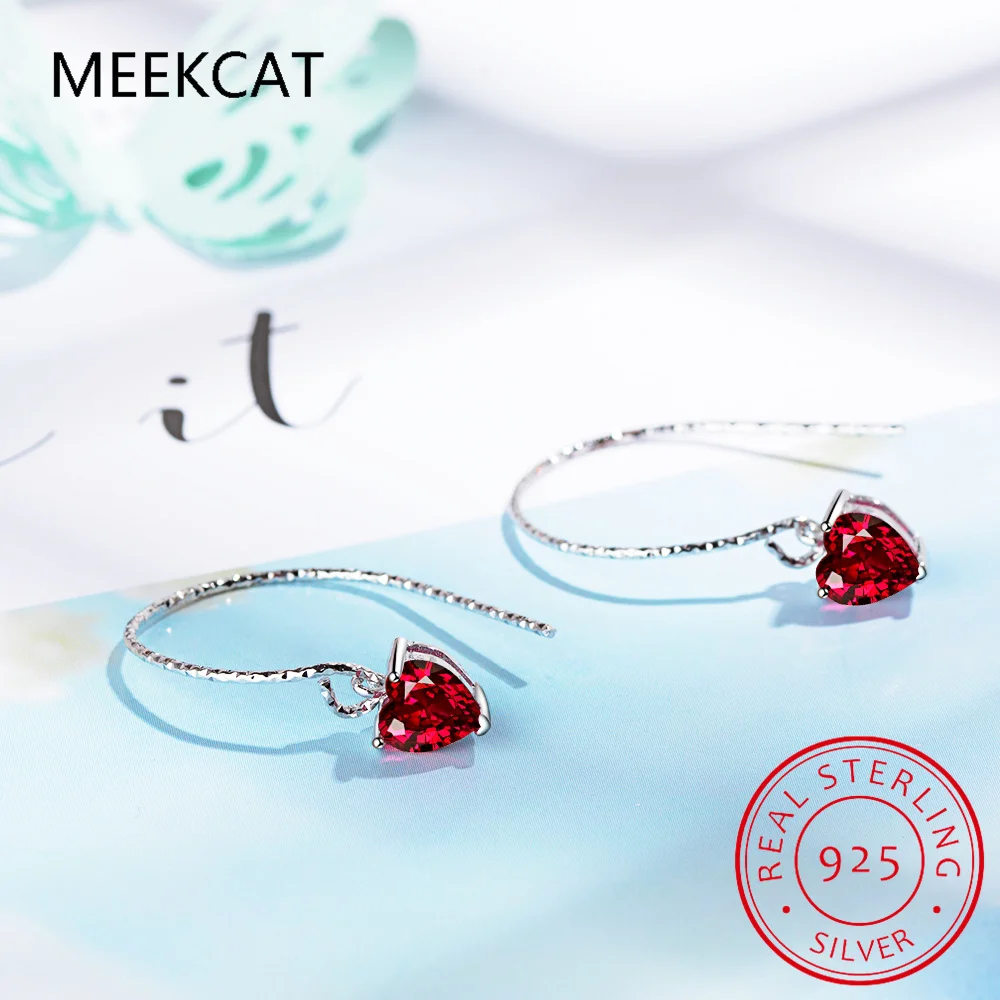 

Серьги-подвески из стерлингового серебра 925 пробы с искусственным рубином 2,6 карата и натуральным гранатом в форме сердца для женщин, ювелирные изделия с драгоценными камнями, свадебные подарки