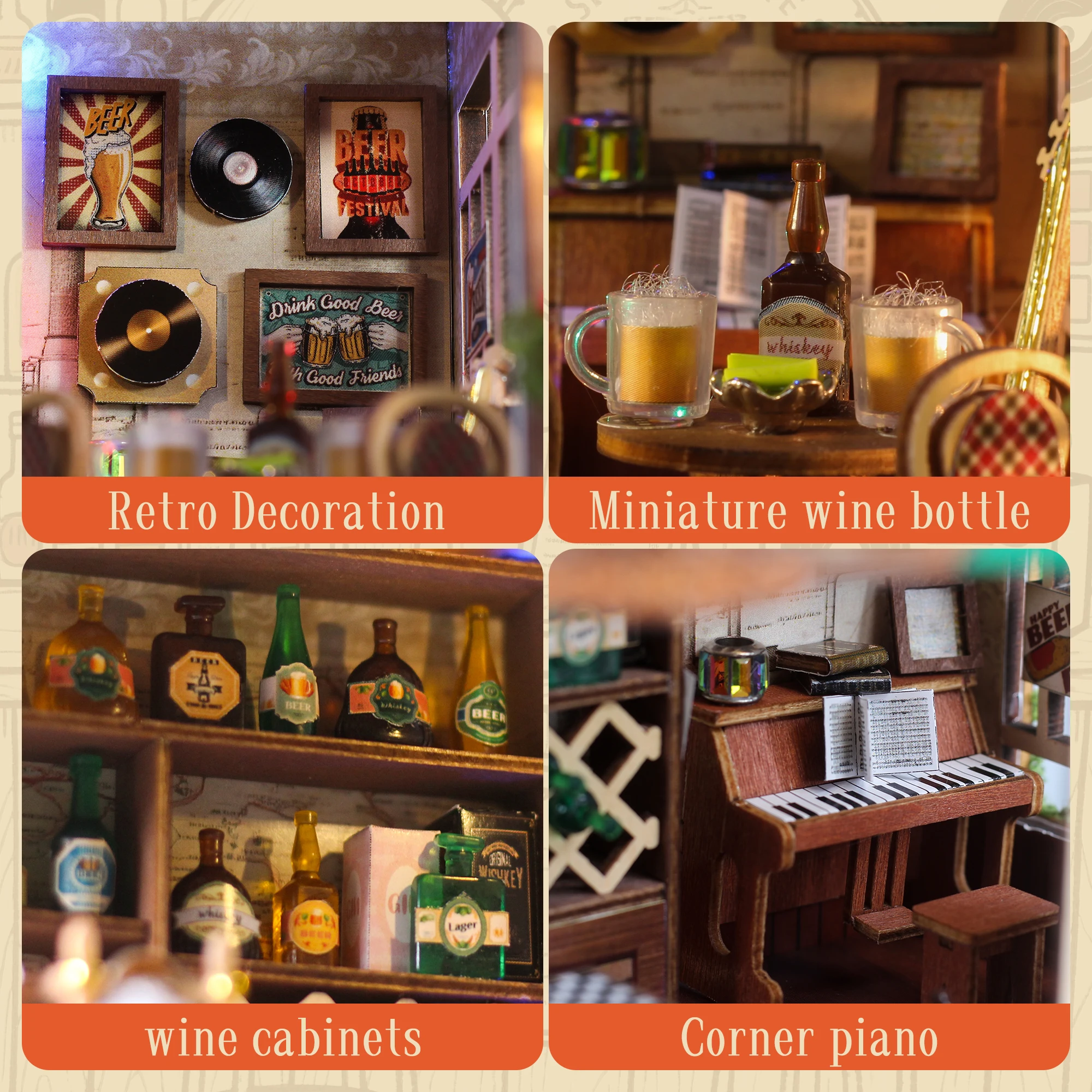 طقم صناعة بيت بيرة صغير يمكنك صنعه بنفسك، نموذج منزل خشبي، مكعبات بناء، صندوق موسيقى، مكعبات تجميع إبداعية يدوية الصنع، ألعاب أطفال، هدية