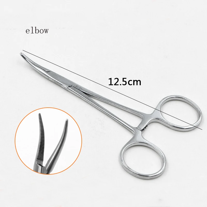 Pinzas hemostáticas de acero inoxidable, herramienta de belleza para párpados de plástico, codo recto, diente completo, mango dorado, fórceps hemostáticos