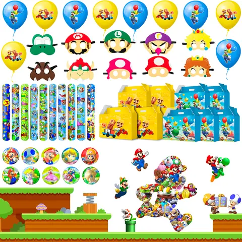 Super Mario Party Favours,100pcs Super Mario Party Bag Fillers-Mario Party Bags Stickers Badges Masks etc Mario Party Supplies