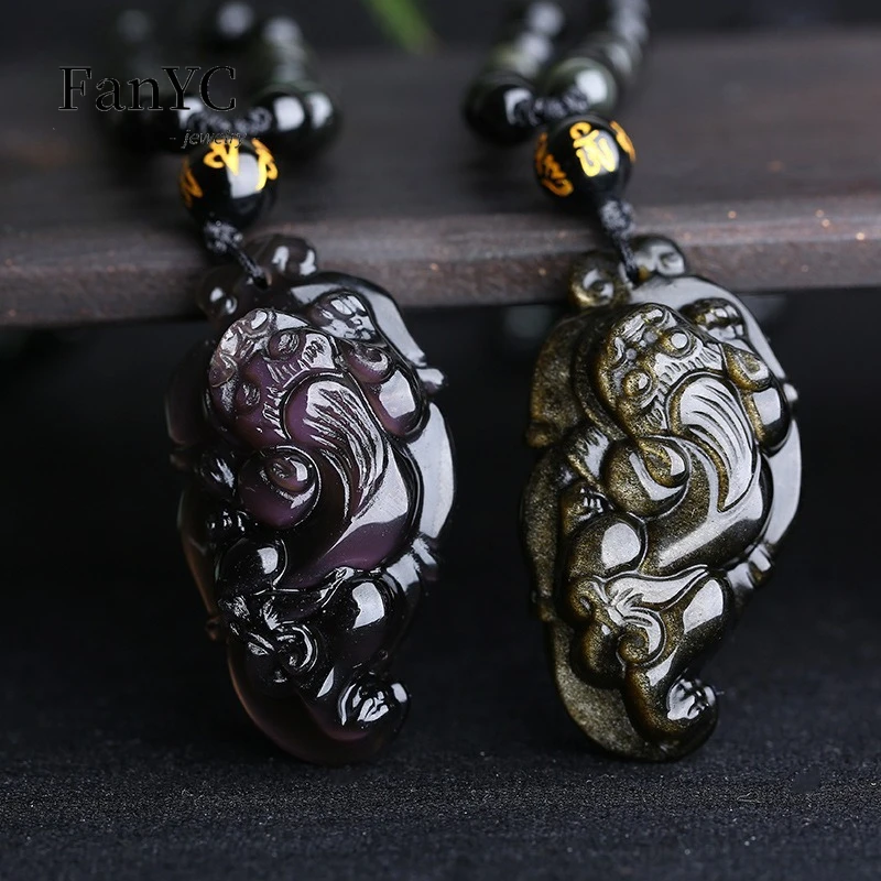 

Natural Ice-Type Obsidian Pixiu Pendant Exquisite Fashion Goldstone Pixiu Necklace Couples Matching Set Festive Gift Souvenir