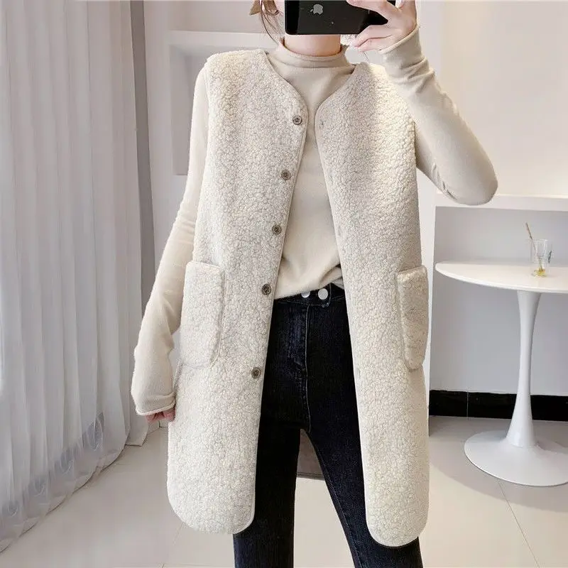 

Женский длинный плюшевый жилет из искусственного меха, утепленная верхняя одежда, уютная повседневная одежда на осень-зиму