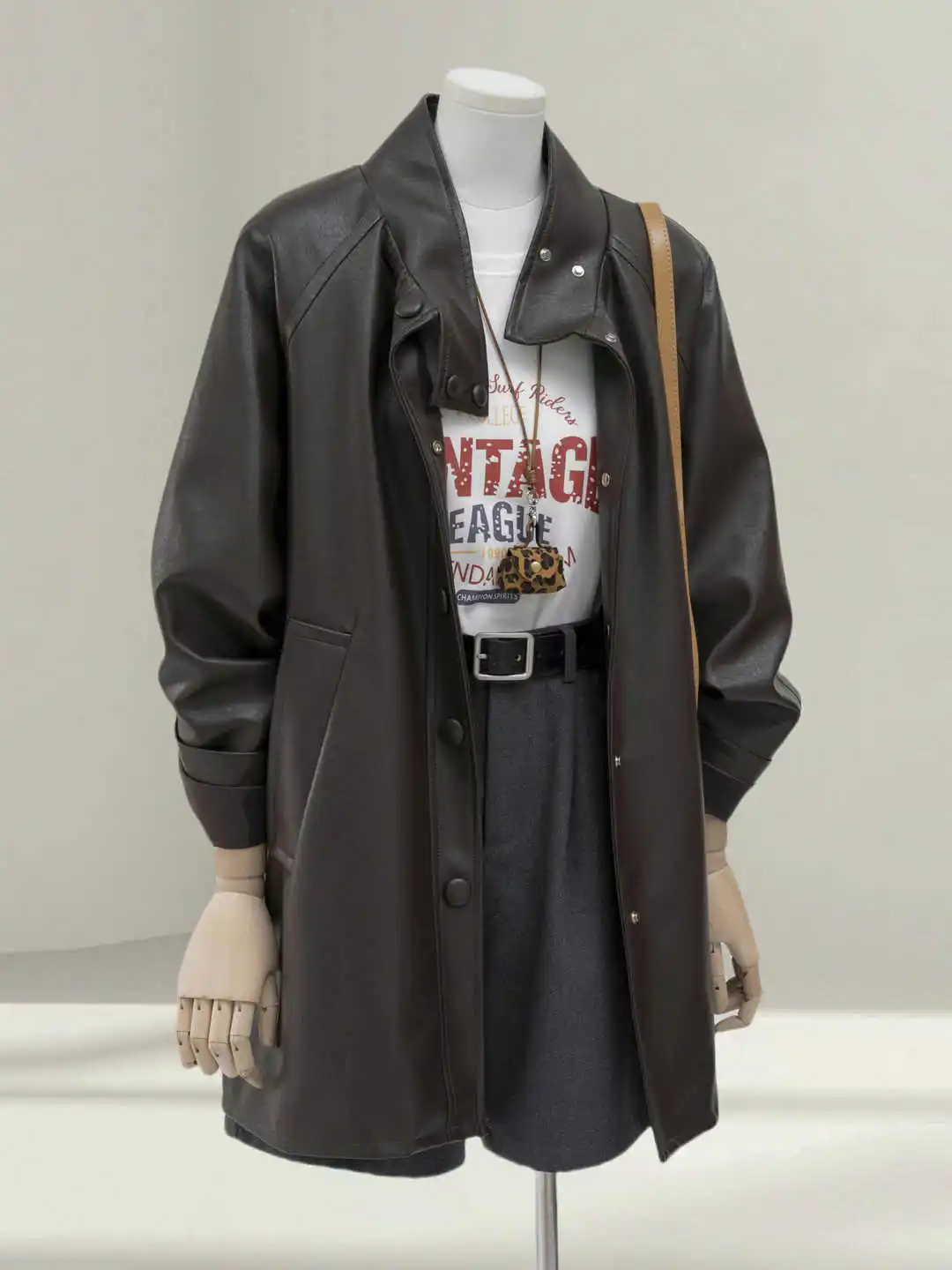 

American Retro Brown Leather Jacket For Women In Autumn And Winter 2025, New High-End Loose Mid Length Jacket