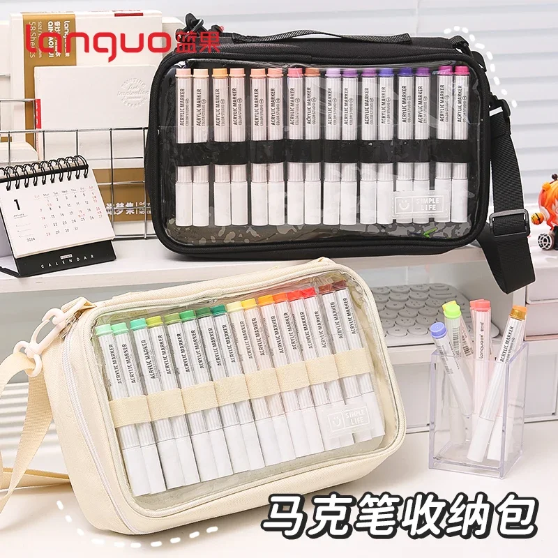 Multi-layer Large Capacity Storage Bag Hold 64 Acrylic Markers Portable Bag for Drawing Books Korean Stationery School Supplies