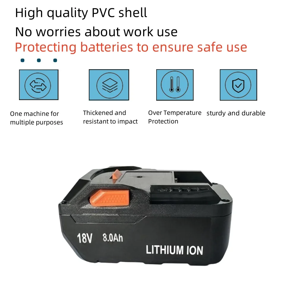18V 8000mAh For AEG Ritchie RIDGID Rechargeable Lithium-ion Battery Suitable for Power Tool Battery Replacement