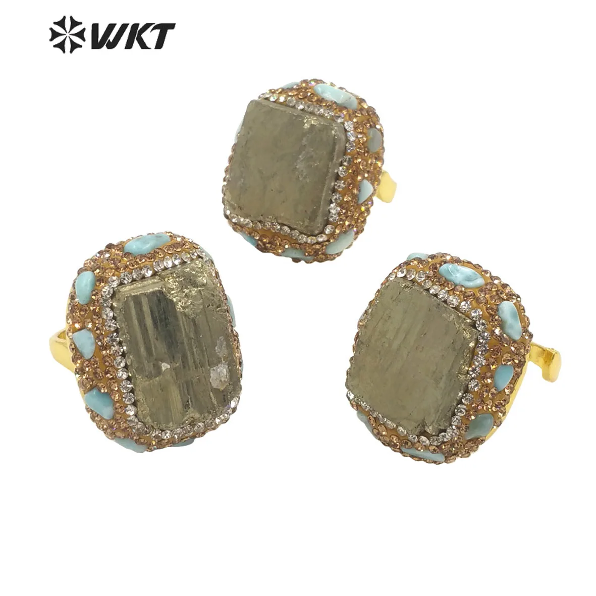 

WT-R435 WKT 2022 New Style Luxury Ring Hematite&Rhinestone Gold-Plate Women Trend Noble Ladies Party INS