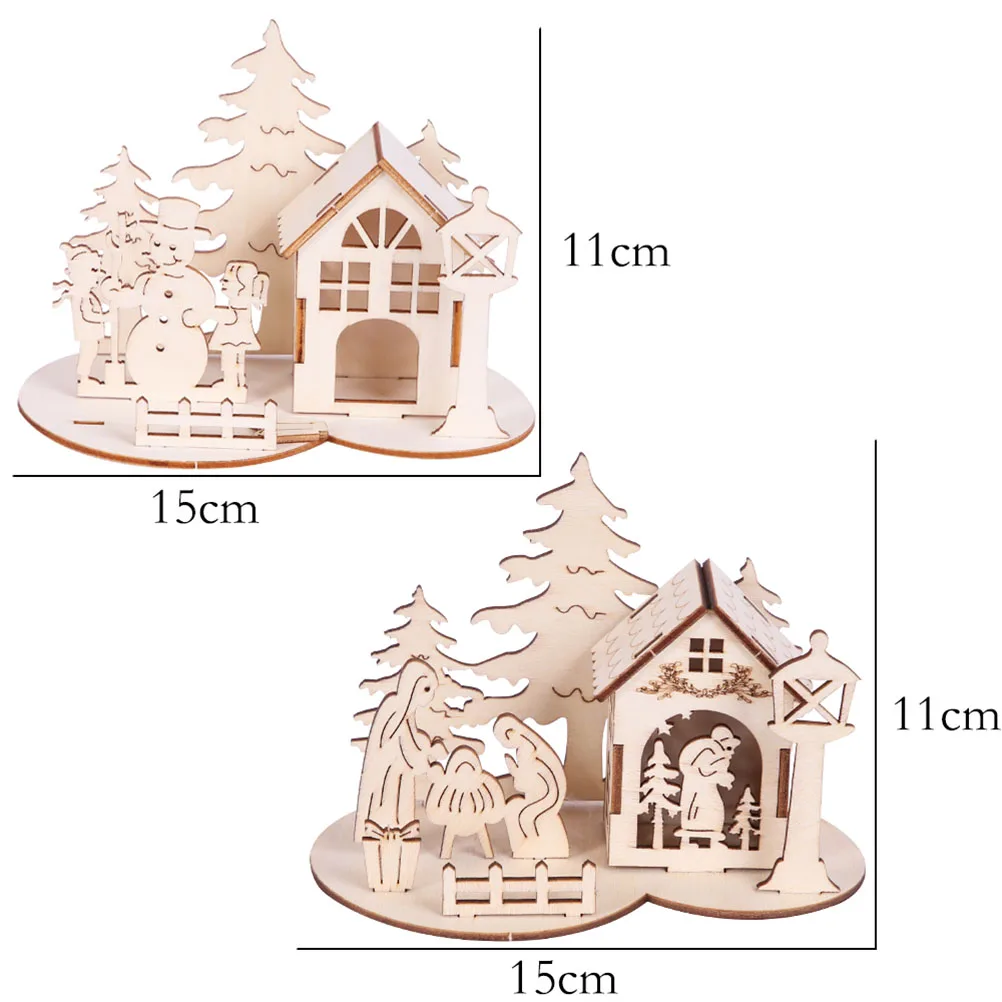 

2Pcs Snowman Christmas Puzzle Desktop DIY Wooden Ornaments Creative Xmas Desktop Decor Decorative Scene Assembly Gift Kit
