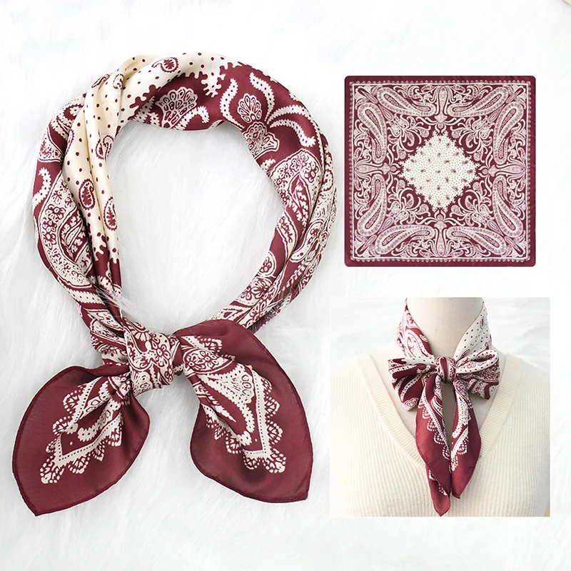 70cm Square Silk-like Scarf Women Satin Cashew Flower Print Small Neck Scarf Fashion Headscarf Kerchief Bandana Shawl Hijab