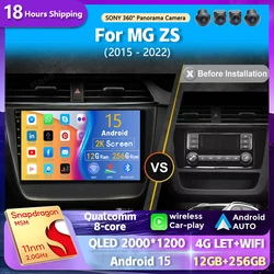 android 15 Car Radio For MG ZS 2014 2015 - 2022 Navigation Multimedia Player Stereo WiFi+4G Video Carplay BT Head Unit 360Camera