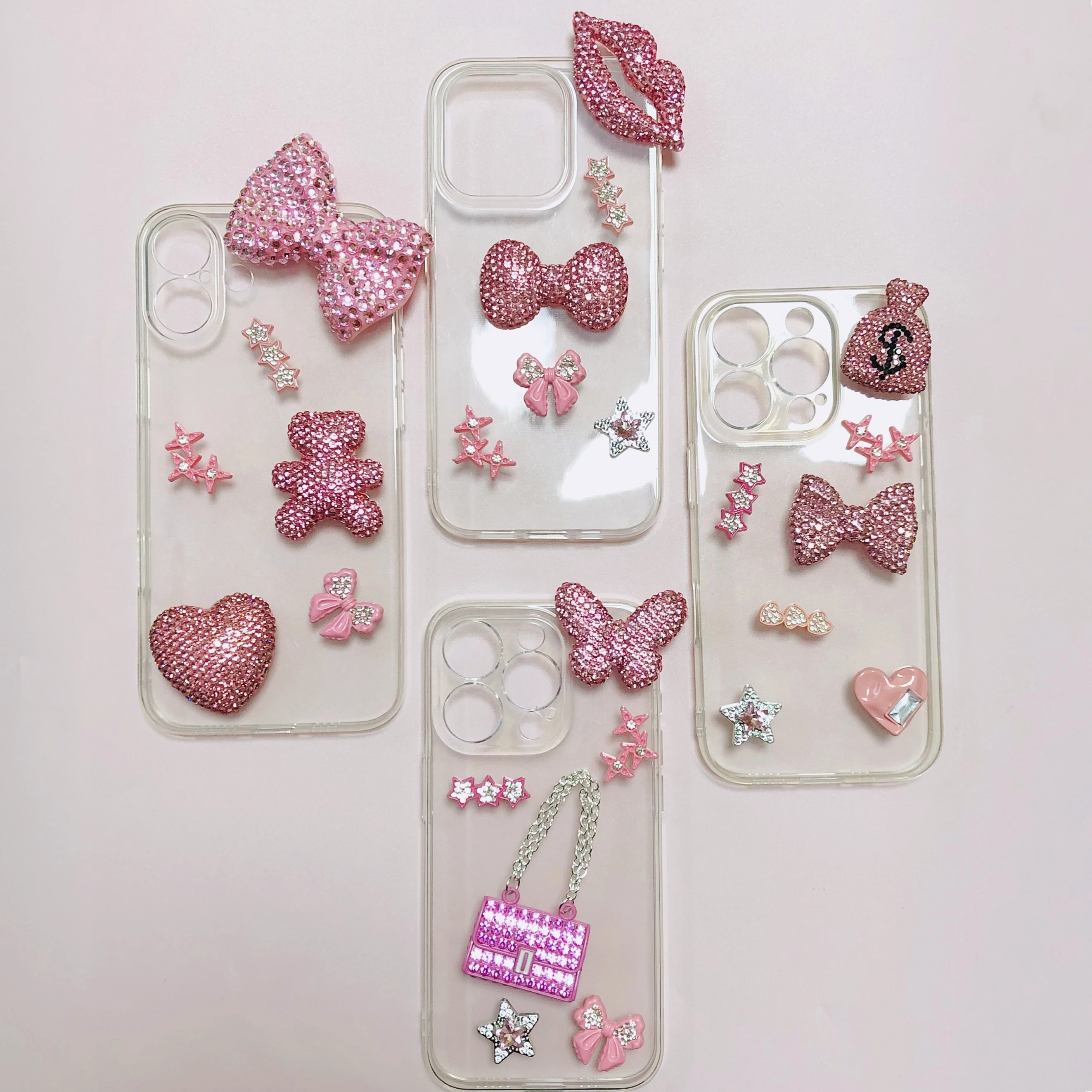 Valentine's day Luxury Bling Rhinestone Lips Bow Money Bag Butterfly Chain Bag Charms Love Heart Queen Gem Junk Phone Case Decor