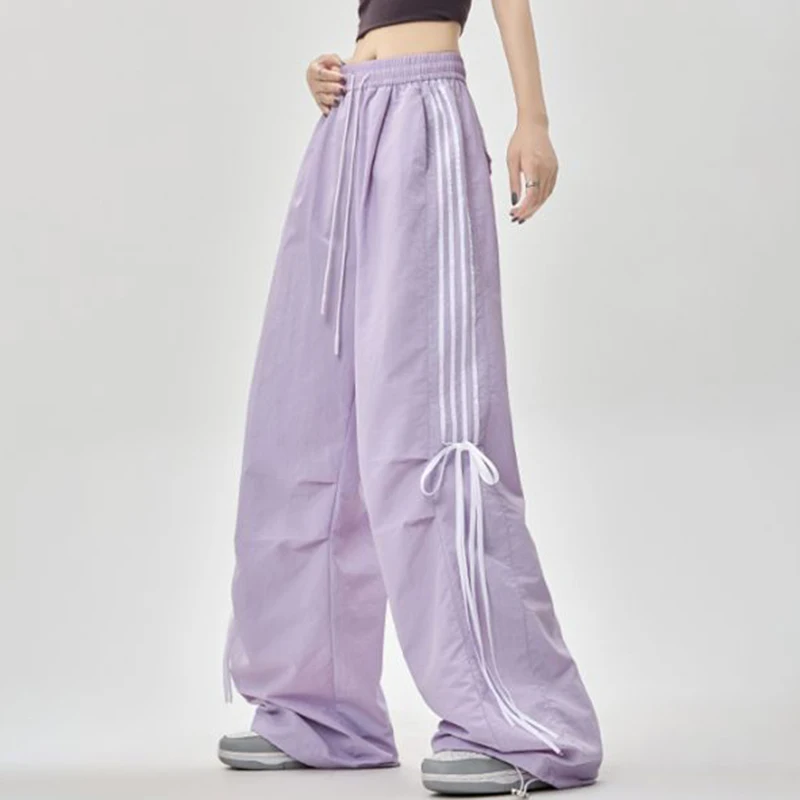 

Big Size Spring Lady Fashion Colors Bowknots Casual Pants Women High Waisted Cargo Trousers Female Chic Korean Wide Leg Pants