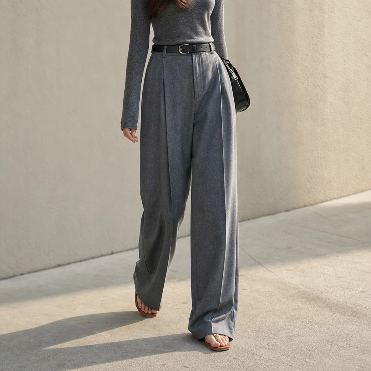Women's High-Waisted Wide-Leg Wool Pants Long Loose Fit Floor Length Dress Woman Suit for Black Woman For Woman Pleated Front