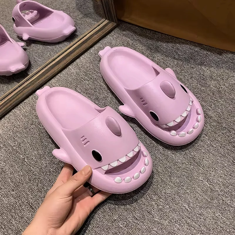 2024 Women Lovely Shark Slippers Girl Bedroom Soft Sandals Female Concise Solid Color Slides Couple Outdoor Thick EVA Flip Flops