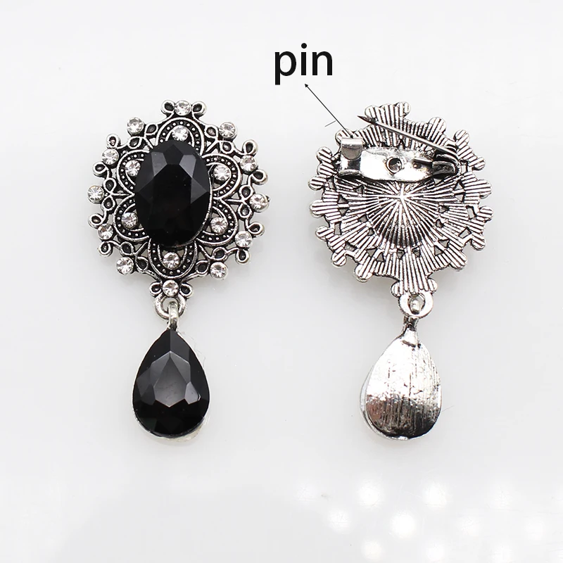 Retro New 25*45mm Water Drop Glass Brooch Pendant Rhinestone Decoration Removable Clothing Accessories