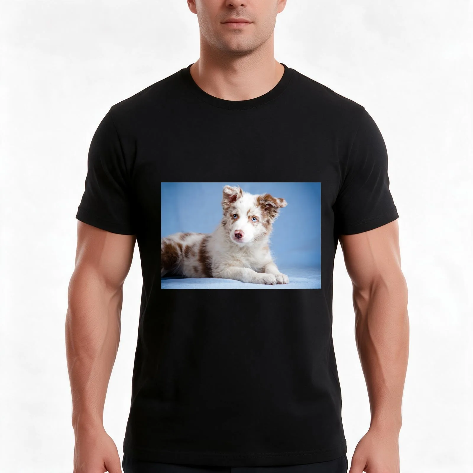 Cute border collie puppy T-Shirt, Summer Casual Cotton Tee, Oversized Streetwear Tops, Vintage Graphic Print, Unisex Men Women