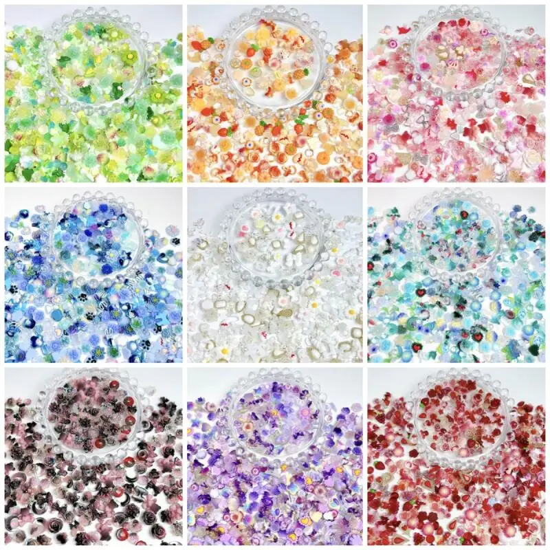 50PCS Multicolor Mixed Bows Flowers Nal Charms Cartoon Bear Claw Simulatied Fruit Nail Art Decoration for Making DIY Nail Crafts