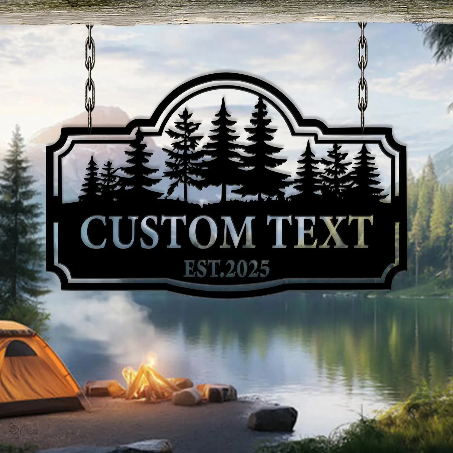 Custom Cabin Metal Sign Pine Tree Forest Design Personalized Cabin Sign Metal Forest Wall Art Gift for dad Cabin est sign Forest