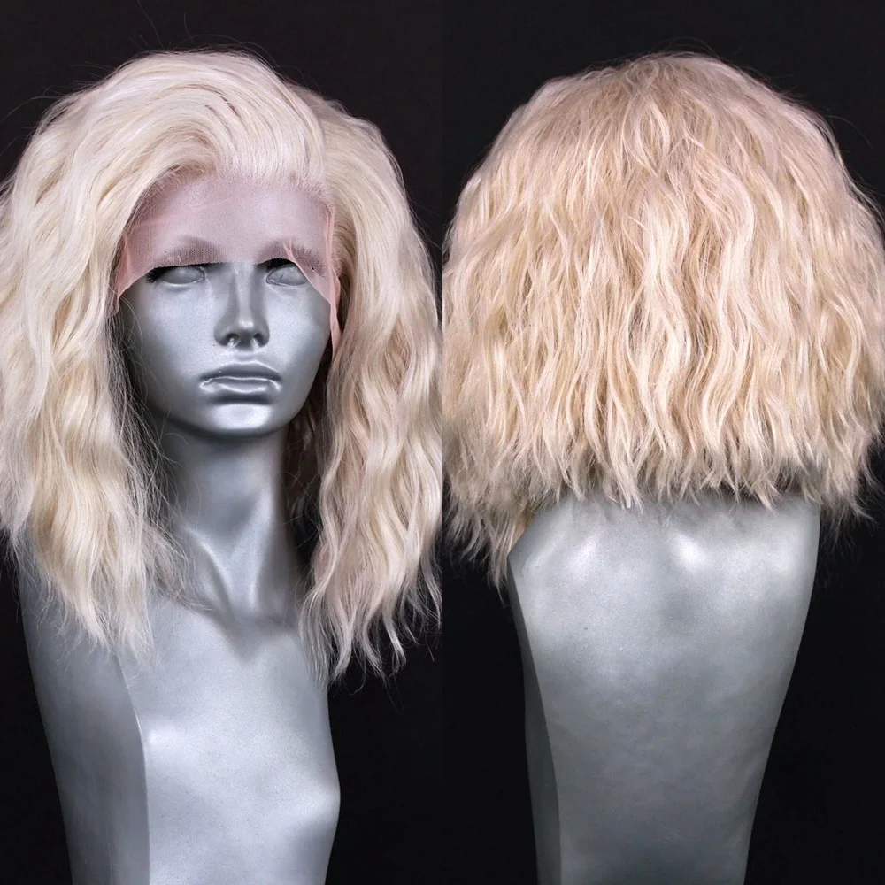 Synthetic Wigs 180 Density Short Bob Wig 14 Inch Blonde Colored Natural Wave Hd Transparent Lace Frontal Glueless Wig for Women