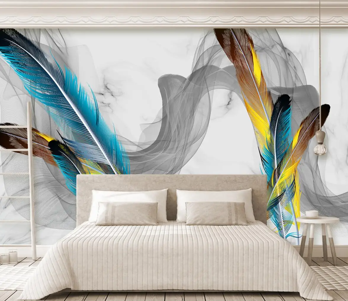 

papel de parede Custom 3d wallpaper mural Nordic hand painted light luxury colorful feather background wall papers home decor