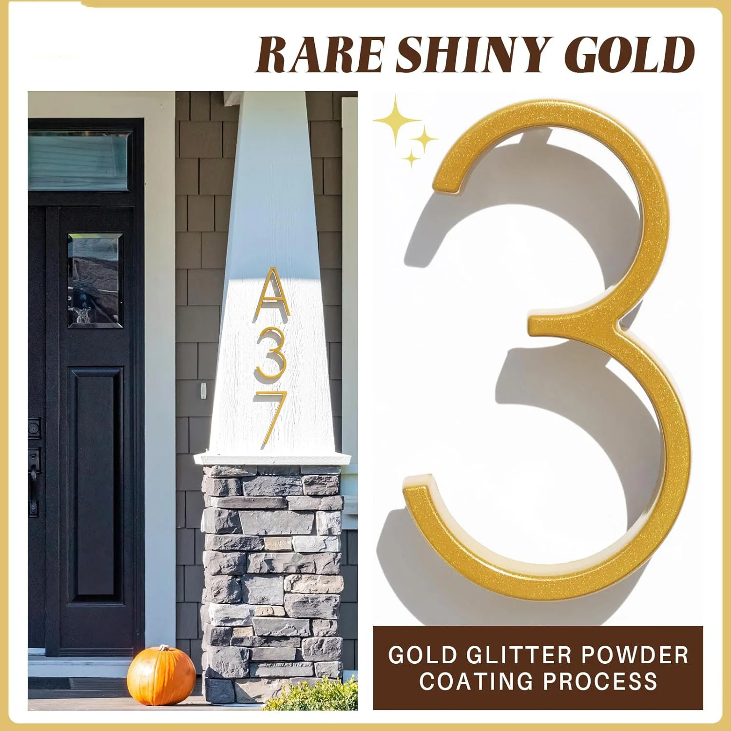 5 Inch House Numbers for Outside, Metal Address Number - Modern Design, Weather-Resistant Gold Powder Coated Finish