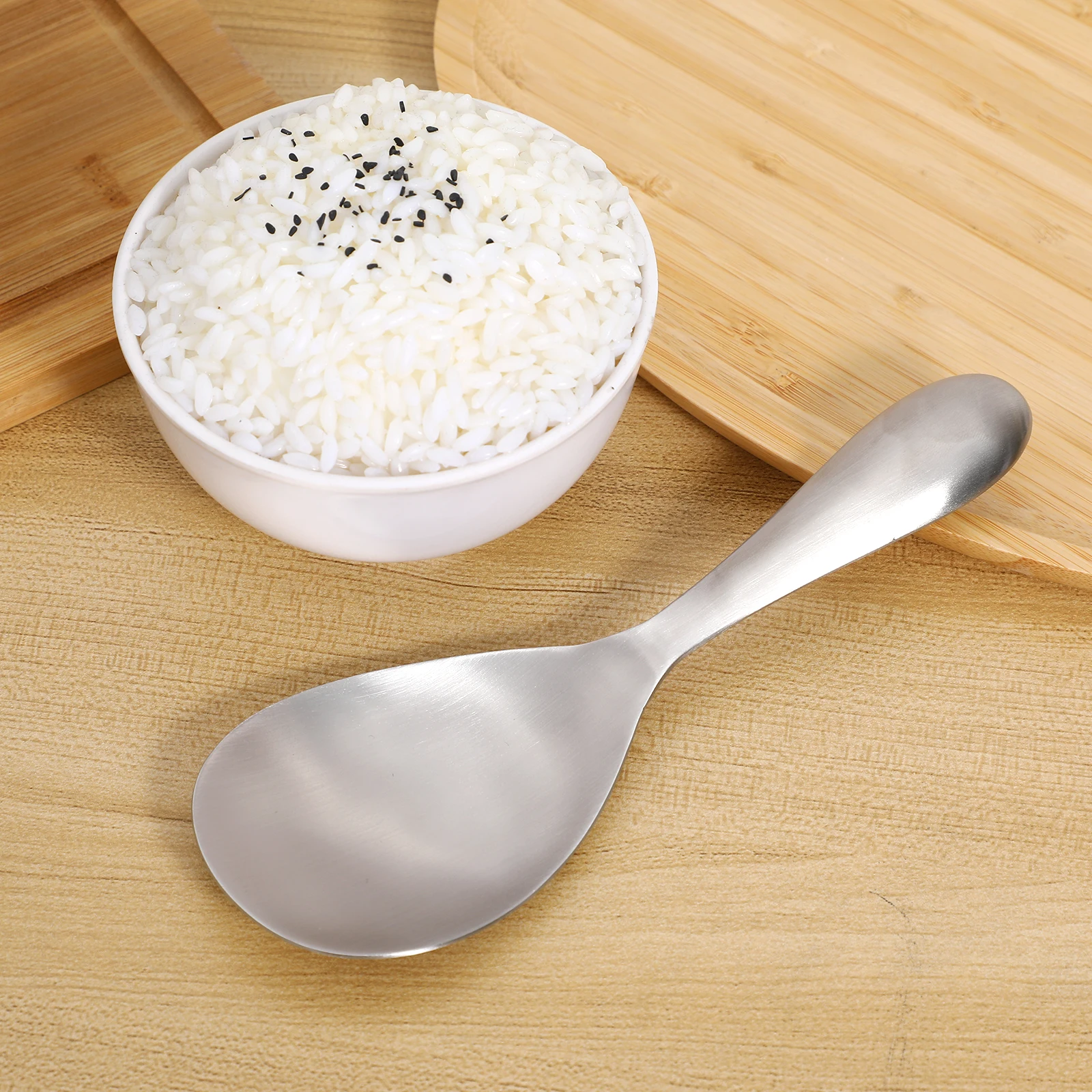 

1Pcs Stainless Steel Rice Spoon Practical Large Rice Paddle Scratch Resistant Oil-Free Serving Spoon for Home Restaurant
