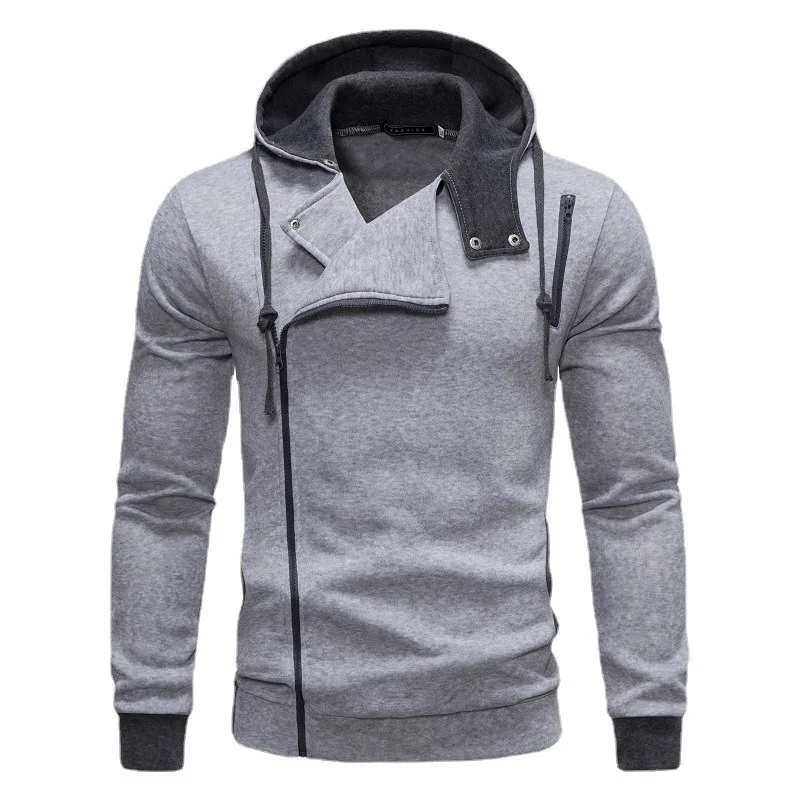 New Men\'s Patchwork Color Hoodies Casual Zipper Hooded Sweatshirts