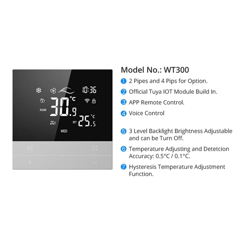 Tuya Wifi interruptor de termostato inteligente calefacción fría unidad de bobina de ventilador de 3 velocidades controlador de temperatura por voz